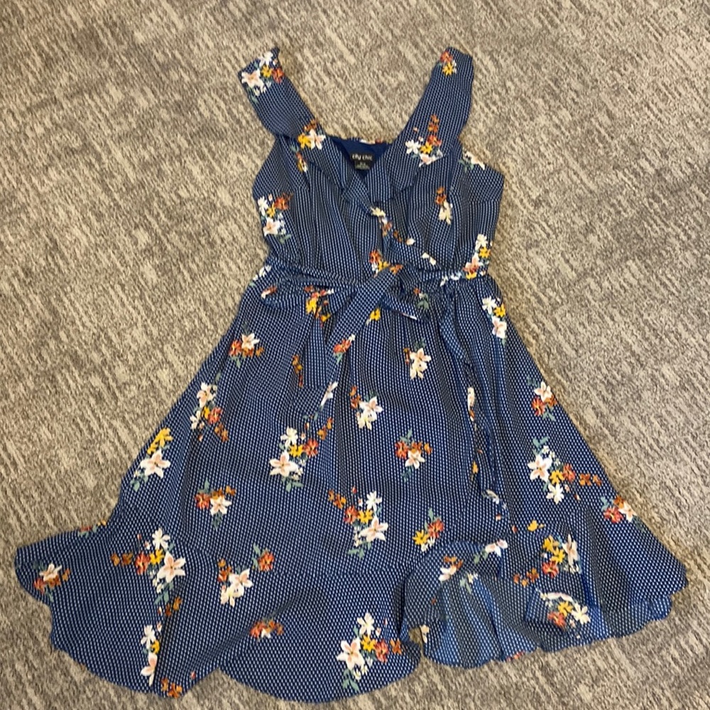 Blue flowing dress with ruffles